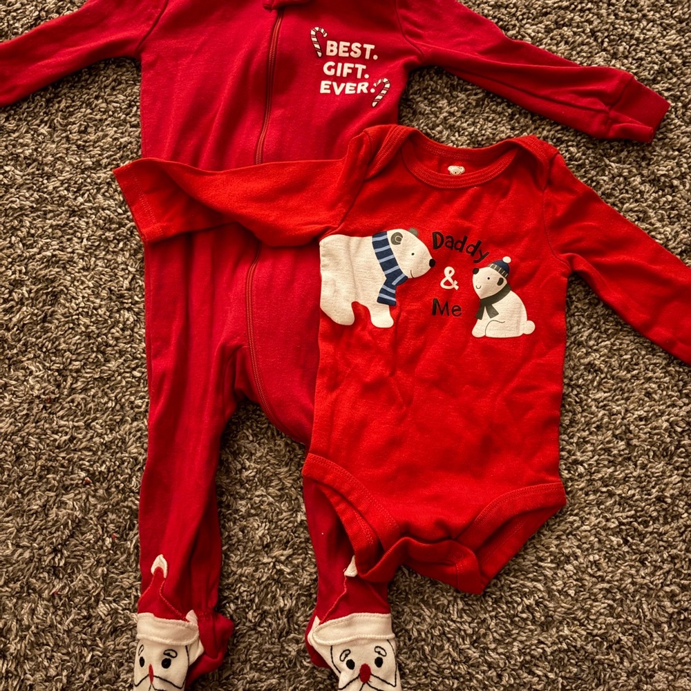 Red Holiday Baby One-Piece Bodysuit Set - Daddy & Me Polar Bear Design